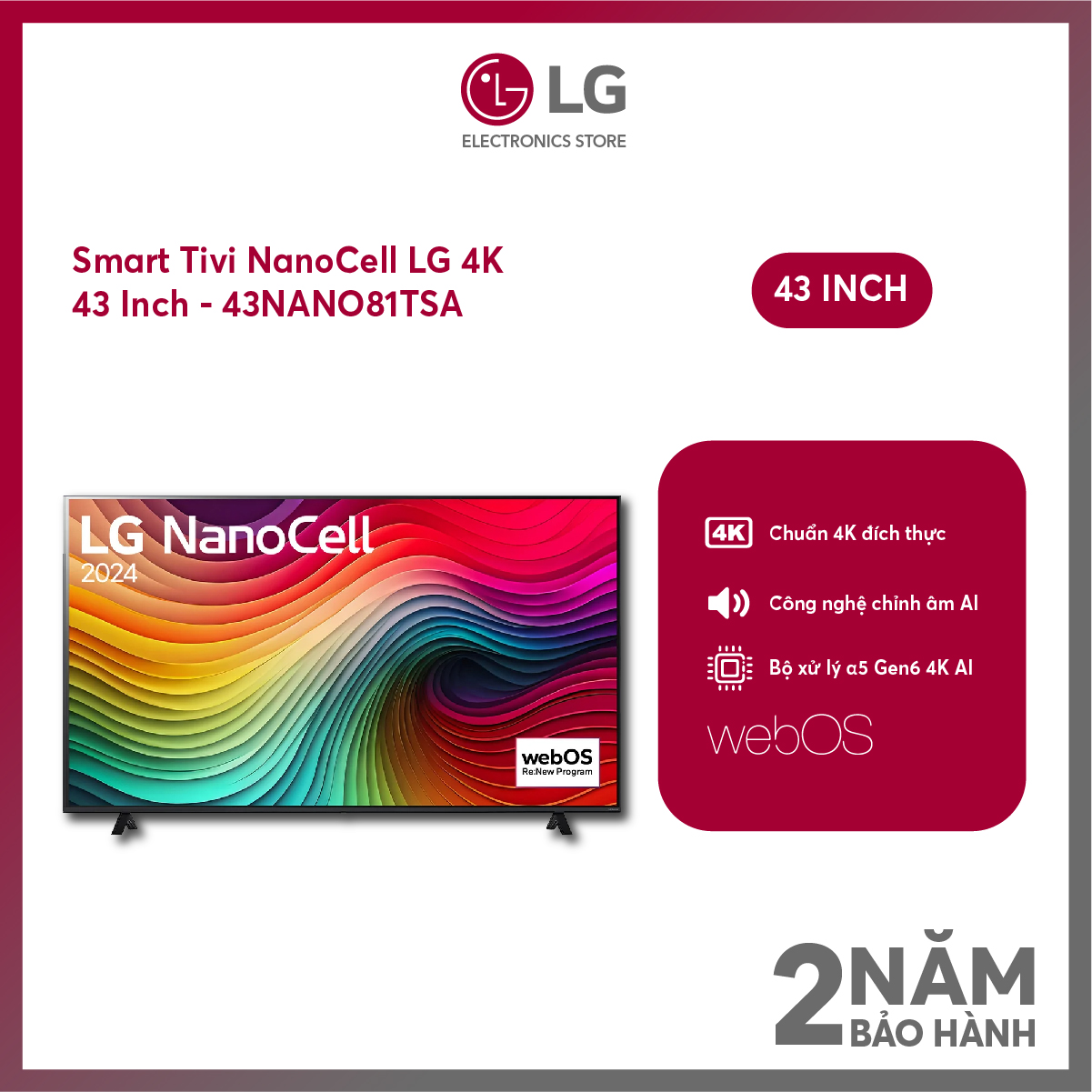 [FreeSHIP COD + Lắp Hà Nội] Smart Tivi NanoCell LG 4K 43 Inch 43NANO81TSA