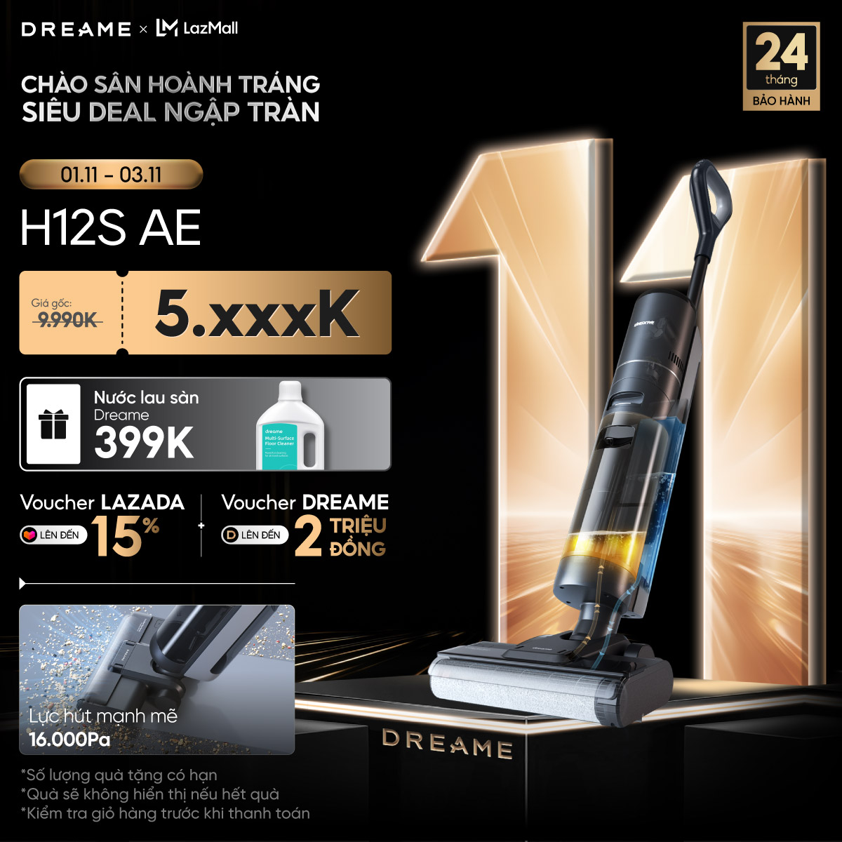 Máy hút bụi khô & ướt Dreame H12S AE - Bản quốc tế - BH 24 tháng