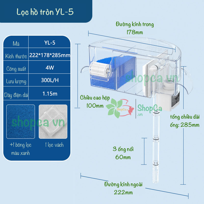Lọc hồ cá tròn lọc tràn bể cá tròn trụ tròn bể cá mini Jeneca YL-1 YL-2 YL-3