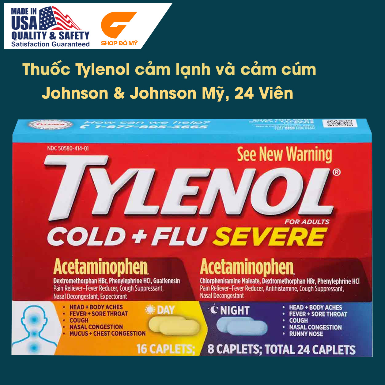 Tylenol_Mỹ Cảm Lạnh Cảm Cúm Ngày Và Đêm 24 Viên