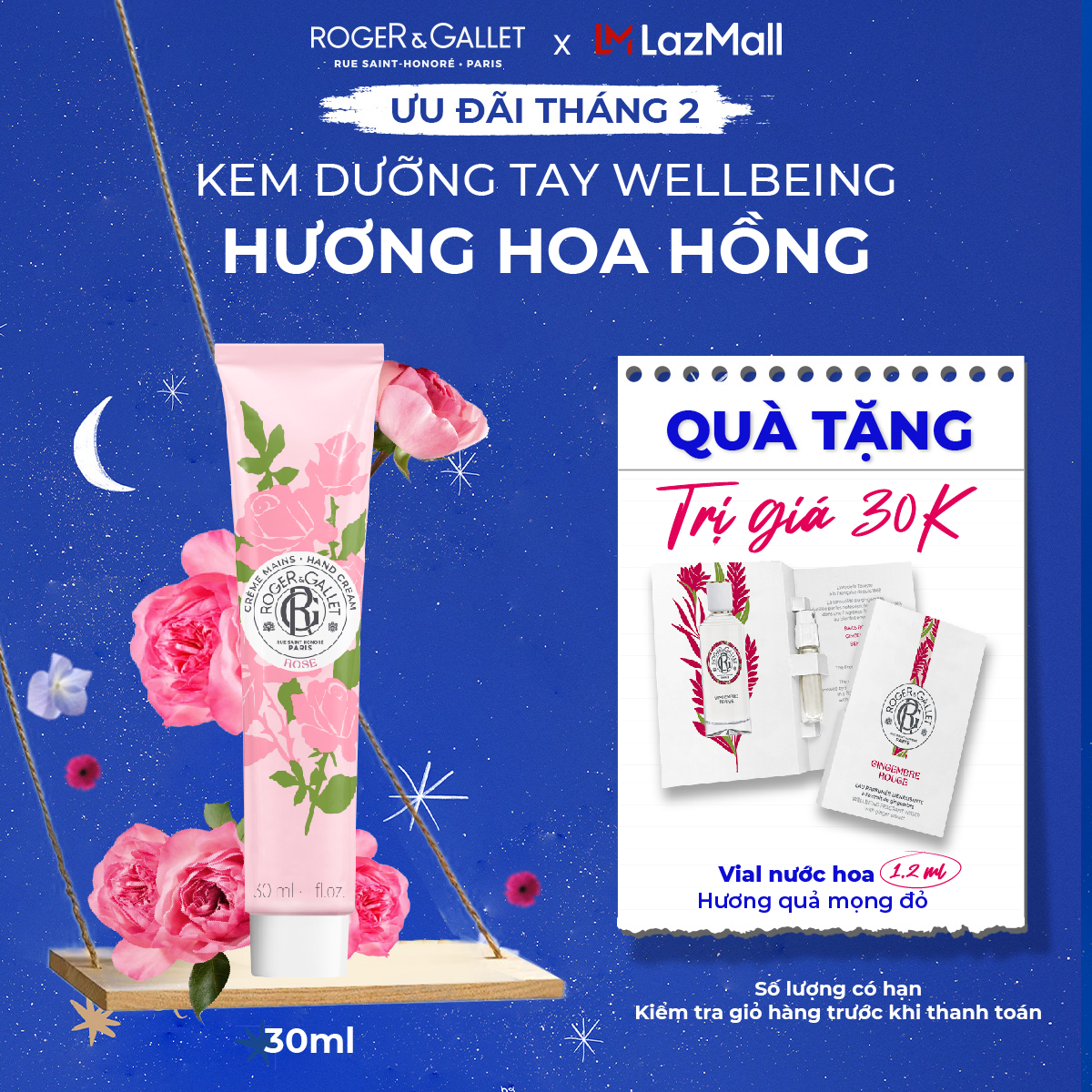 Kem dưỡng tay Wellbeing hương hoa hồng Roger&Gallet Rose 30ml