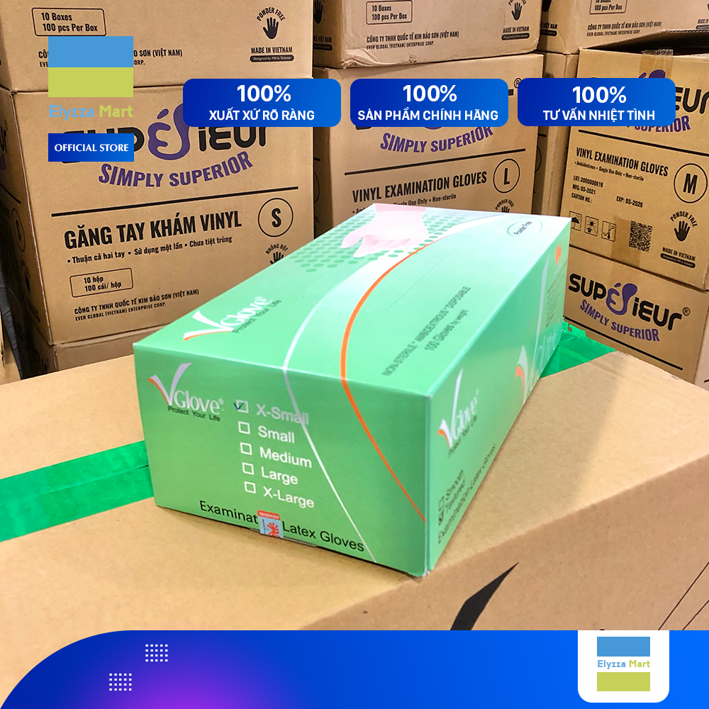 Găng Tay Y Tế Latex Không Bột VGlove Màu Trắng