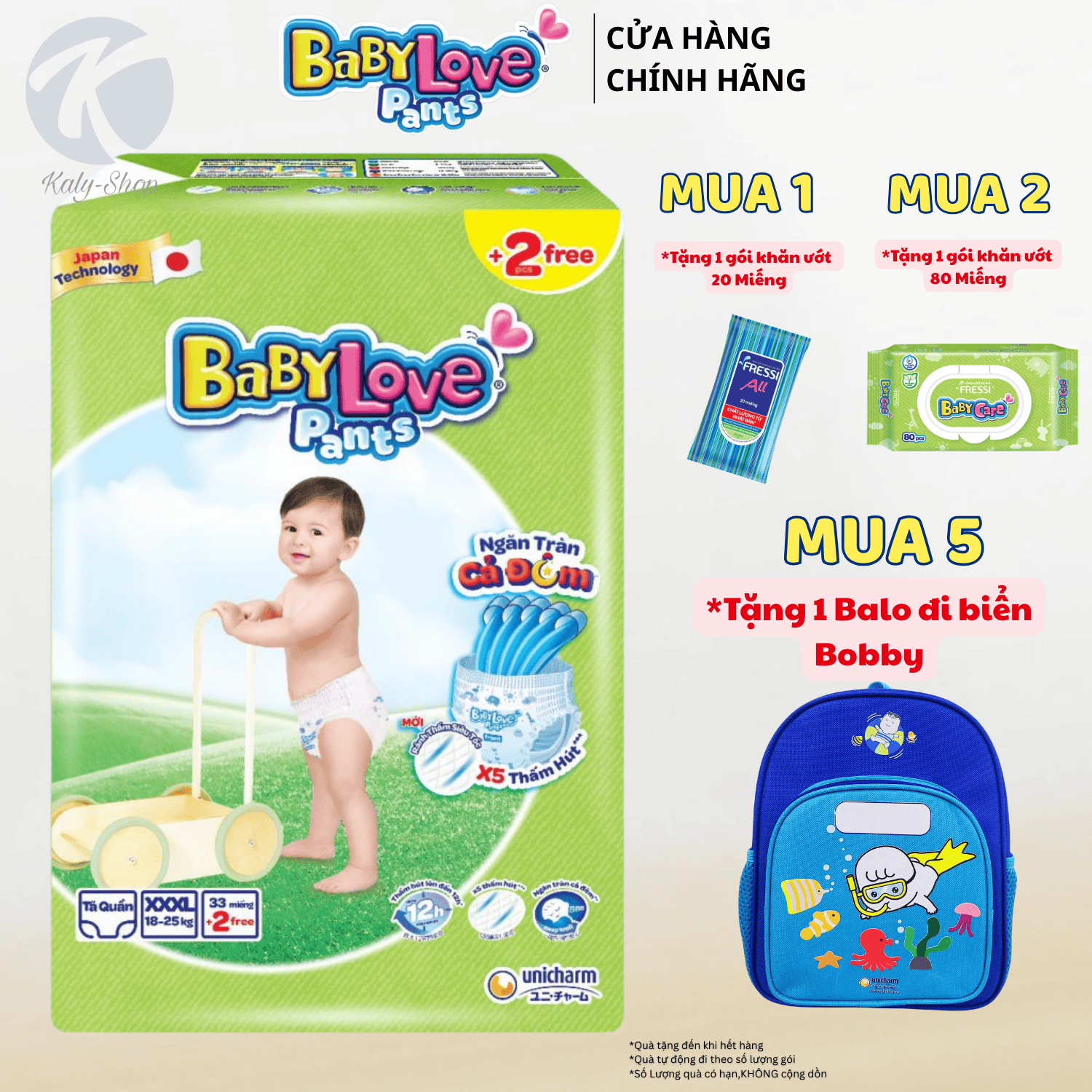 Tã Quần Bobby/Baby Love Size XXXL 20-35 kg ( Siêu Tiết Kiệm )
