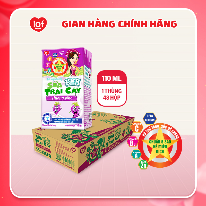 Sữa trái cây KUN vị nho thùng 48 hộp x 110ml