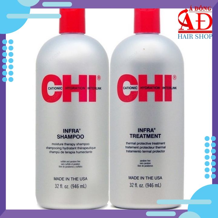 Chi Infra Shampoo & Treatment Usa 946Ml - Cặp Dầu Gội Xả Siêu Mượt Cho Tóc Khô Hư Tổn (Xám) Mỹ