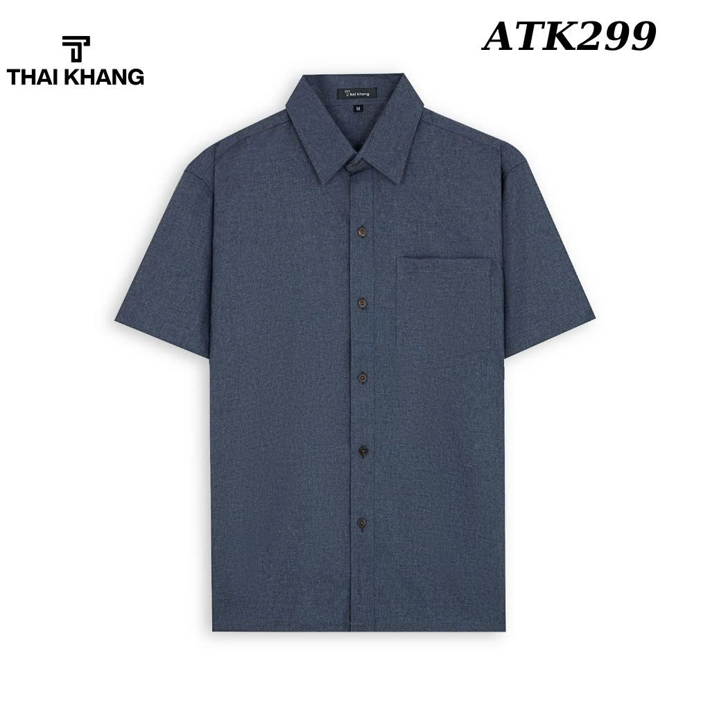 Áo sơ mi nam trung niên form rộng THÁI KHANG loại áo sơ mi ngắn tay vải đũi mềm ATK29