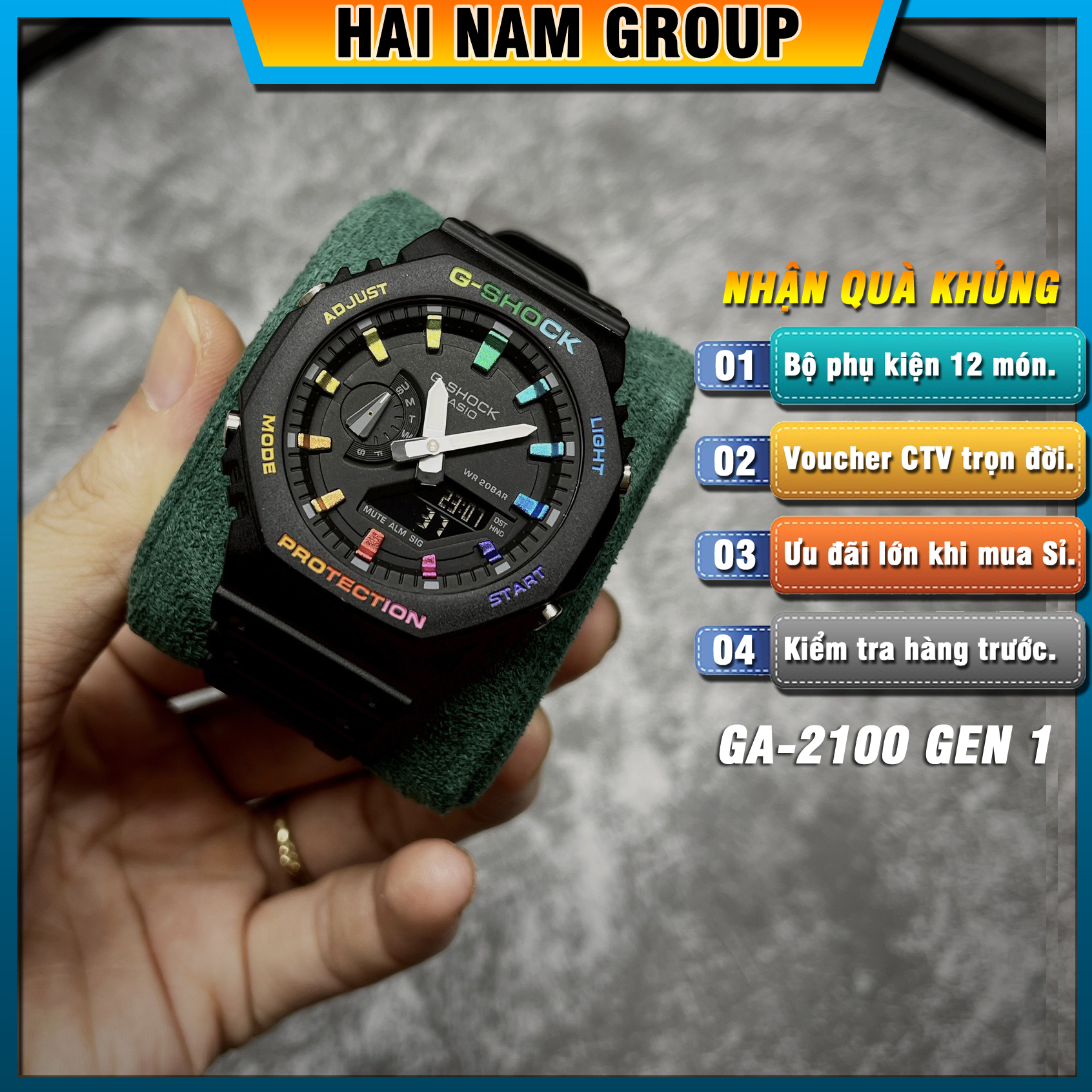 Đồng hồ nam G-SHOCK GA-2100-1A6 Custom Rainbow | GA-2100 Full phụ kiện.