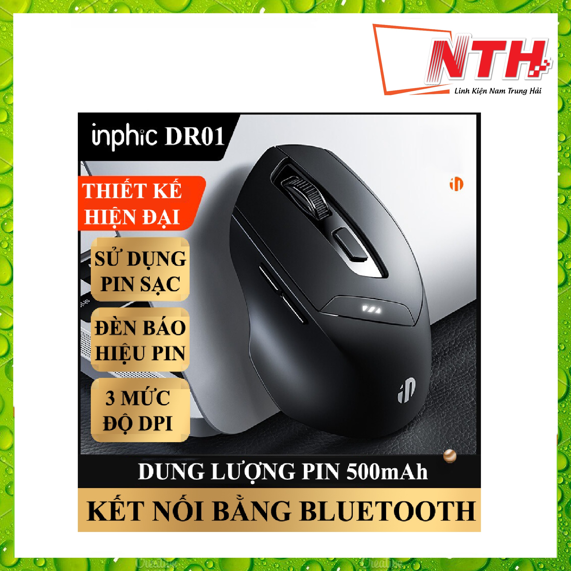 Chuột không dây INPHIC DR01 sử dụng pin sạc thiết kế hiện đại với độ DPI lên đến 1600 có đèn led báo