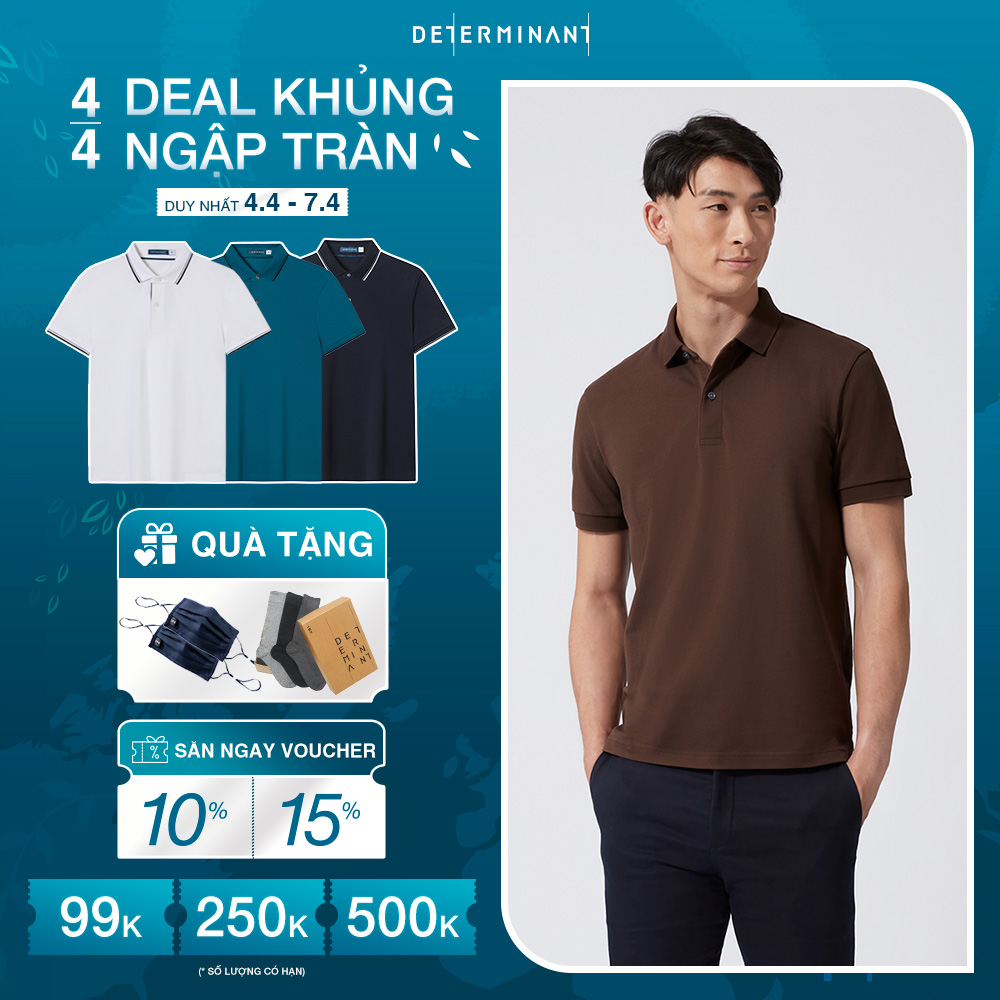 Áo Thun Nam Polo DETERMINANT - Cotton Cao Cấp Visdry Kháng Nước Thấm Hút Tối Đa - P01 - Màu Nâu