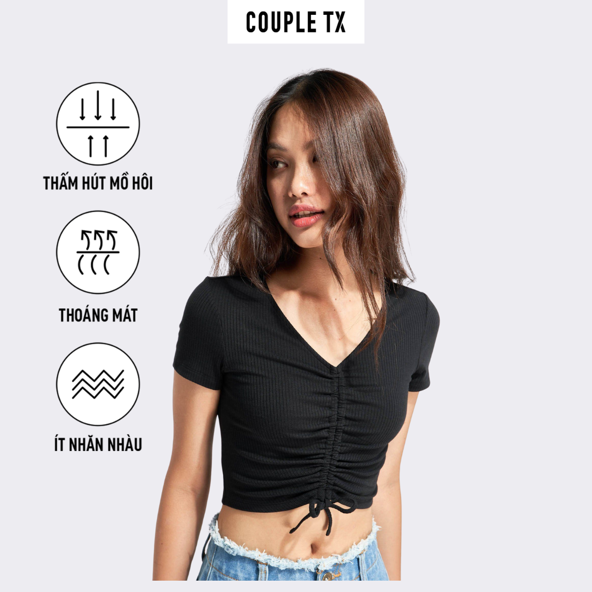 Áo Thun Kiểu Nữ COUPLE TX - Áo Nữ Kiểu Đẹp Croptop Rút Dây WTS 2128