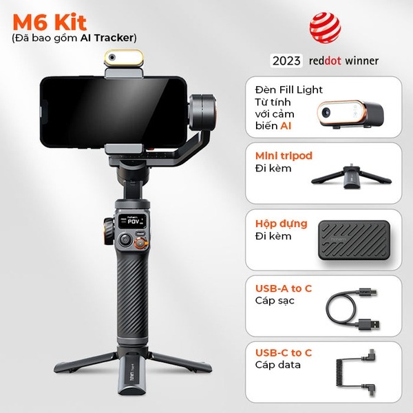 Gimbal chống rung cho điện thoại Hohem iSteady M6 FullKit có đèn - Với AI từ tính thông minh chính h