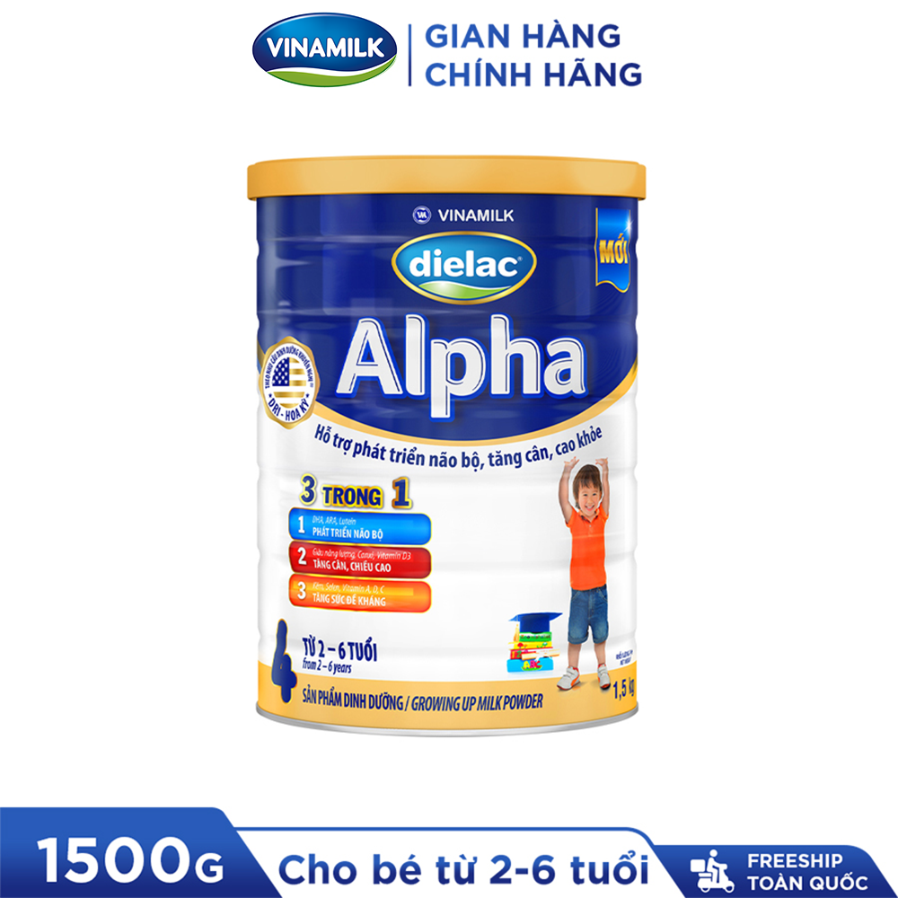 Sữa bột Dielac Alpha 4 1.5kg (cho bé từ 2- 6 tuổi) - Sữa công thức 3 trong 1 hỗ trợ phát triển não b