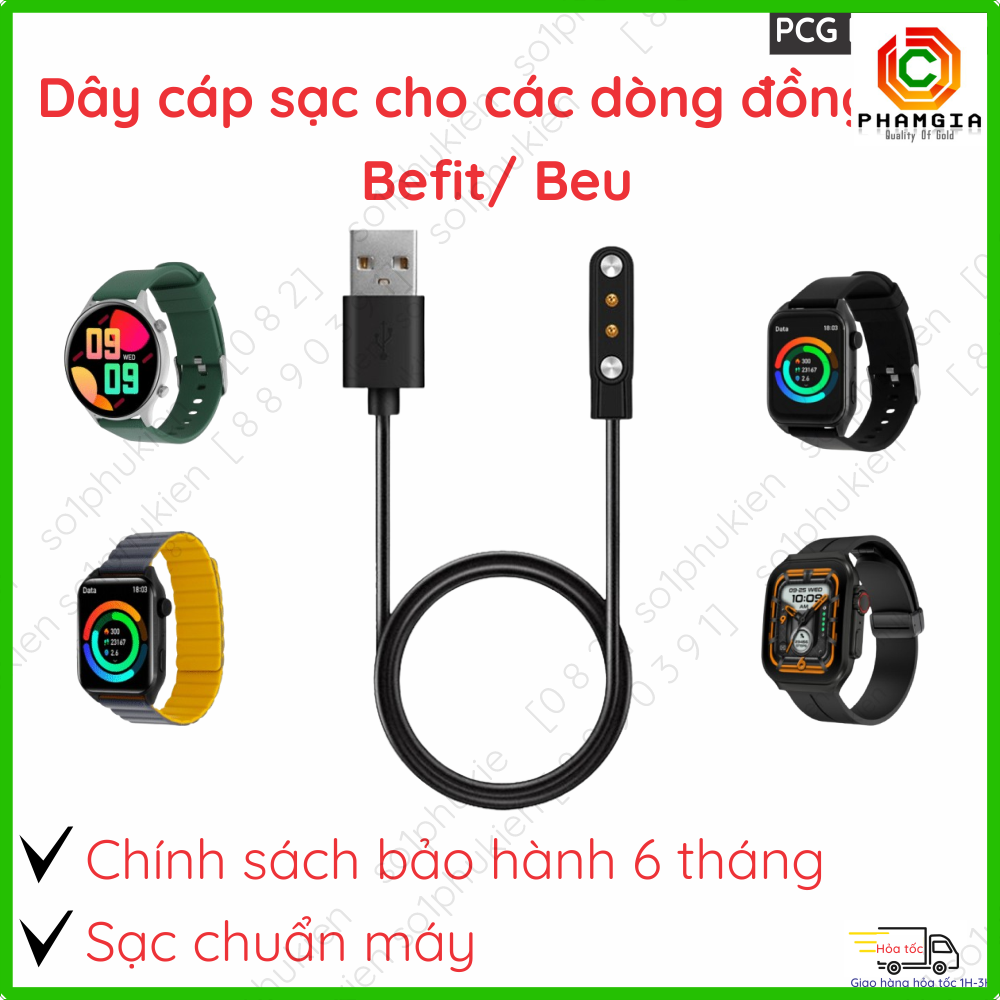 [Bảo hành 6th] Dây cáp sạc đồng hồ Befit Beu B1/B2/B3/B4/KW09/PT2/PT1/WatchS/Active 1/Sporty 2 Pro/B