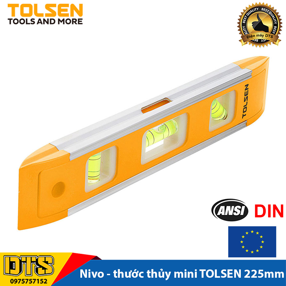 Ống nước nivo cần bằng thước thủy mini công nghiệp TOLSEN 225mm thước ni vô nhôm có nam châm hút - T