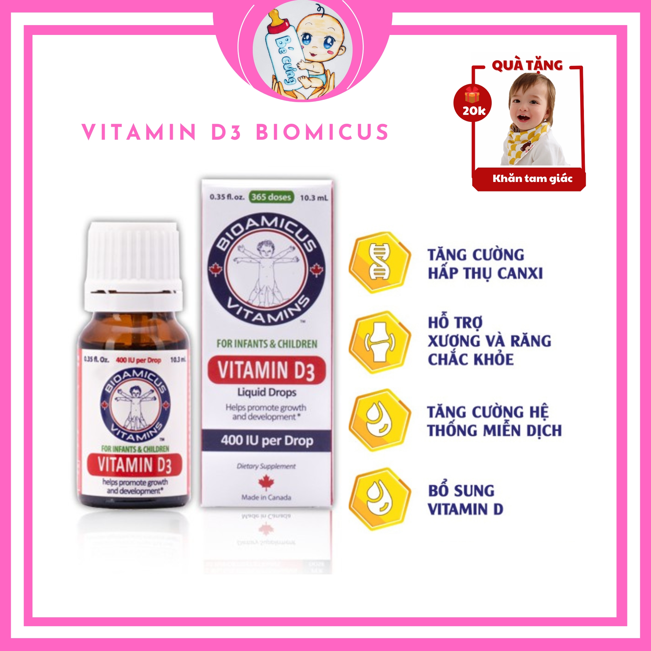 vitamin d3 k2 vitamin d3 k2 mk7 BioAmicus tăng cường haaso thu canxi chống còi xương sử dụng cho trẻ sơ sinh Bé Cưng