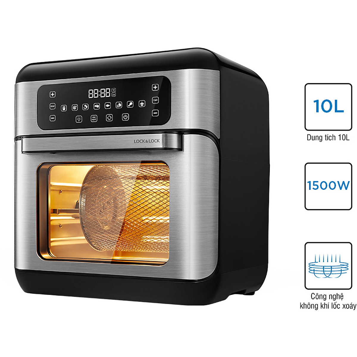 Lò chiên nướngsấy đa năng Lock&Lock Air Fryer Oven EJF291BLK 10L - Hàng chính hãng 8 chế độ cài sẵn