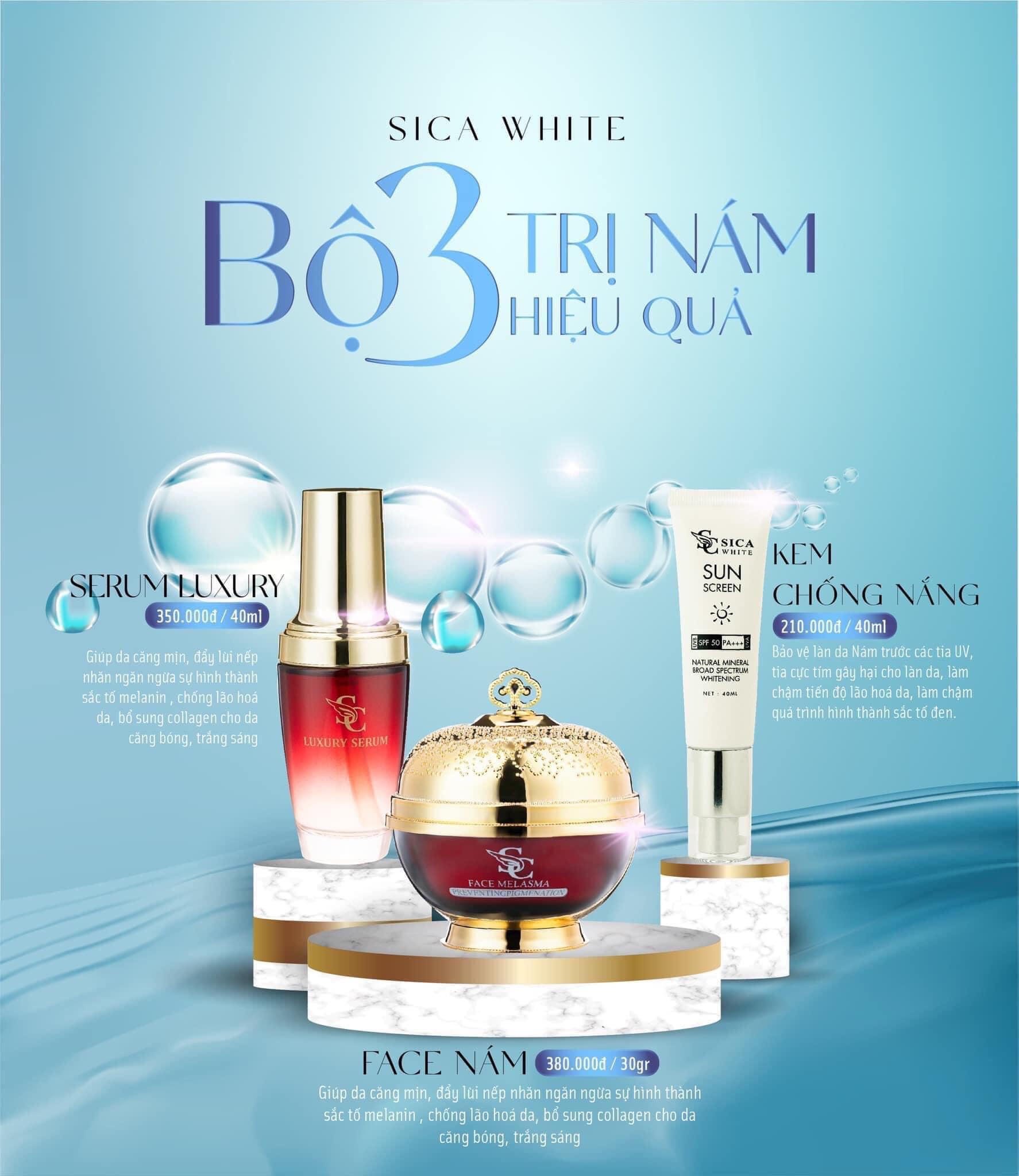 Bộ Kem Nám - Tàng Nhang Sica White Sicawhite (Kem Nám+Serum+Chống Nắng) + Quà