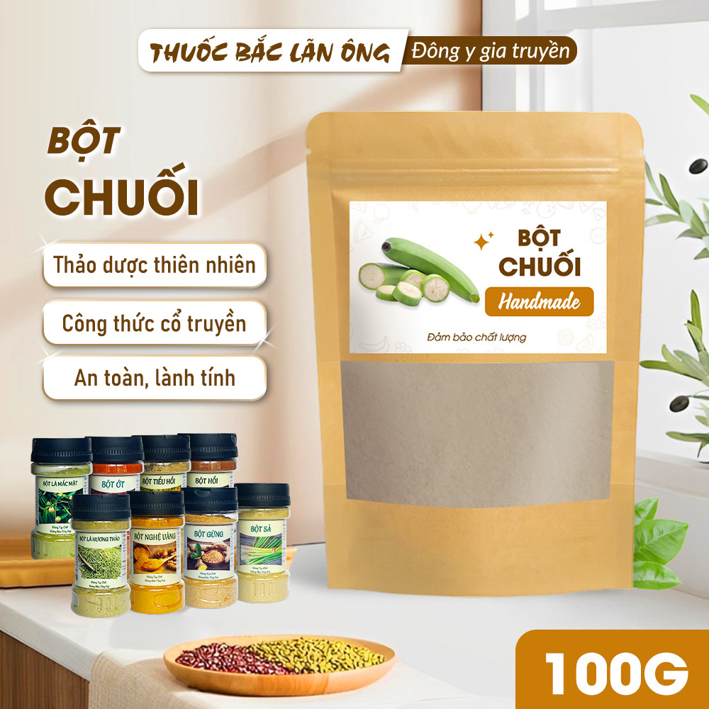 Bột chuối xanh nguyên chất 100g bột chuối tiêu xanh hỗ trợ tiêu hóa dạ dày đại tràng