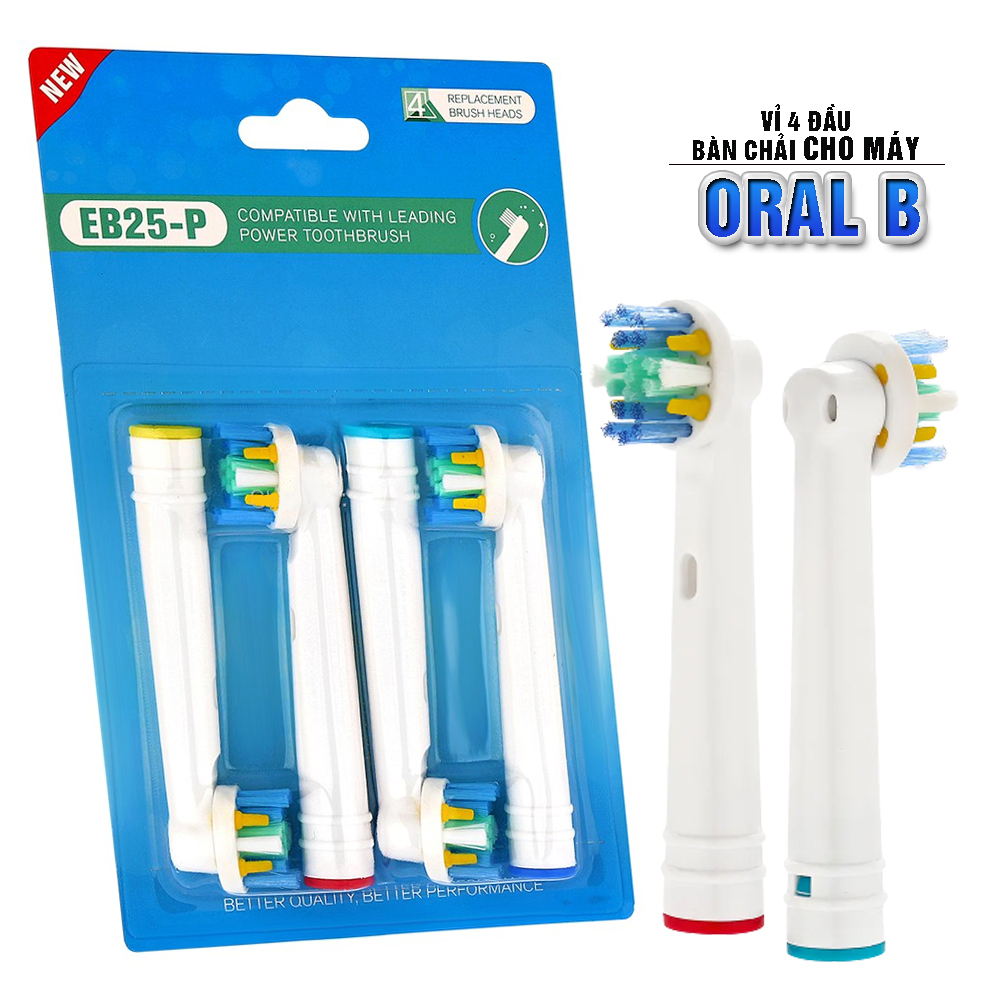 Cho Máy Oral B Braun Eb25 - Pfloss Action Bộ 4 Đầu Bàn Chải Đánh Răng Điện Thay Thế Đánh Tan Mảng Bám Cao Răng Làm Sạch Vết Ố Minh House