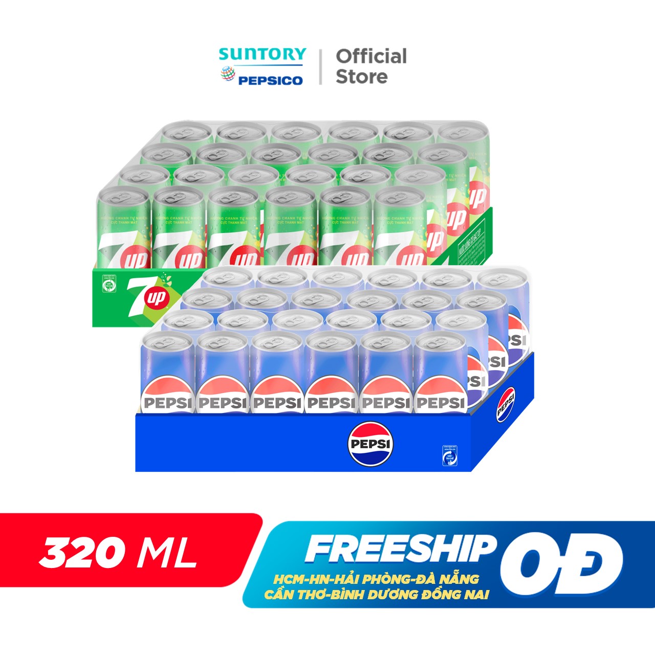 Combo Bung Xõa Cực Đã - 1 Thùng Pepsi lon và 1 Thùng 7Up (320ml/lon hoặc 350ml/lon)