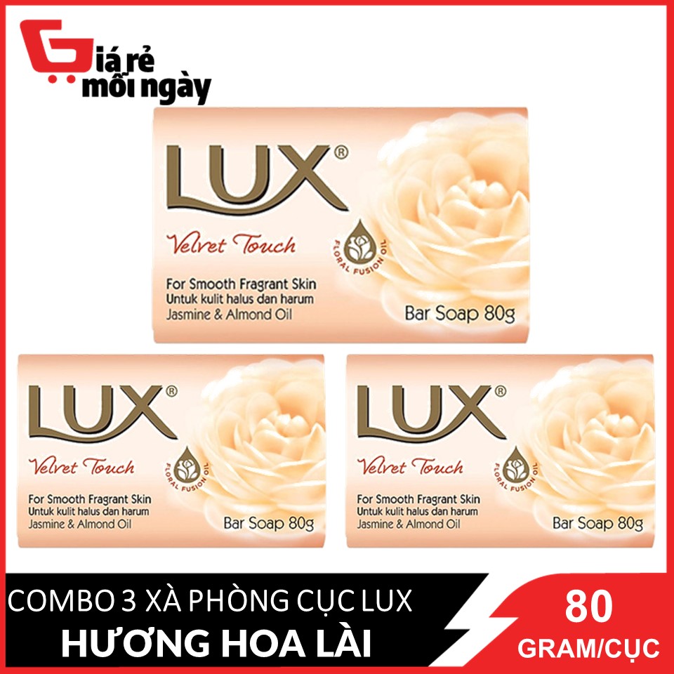 [HCM]COMBO 3 Xà Phòng cục Lux Velvet Touch Hương Hoa Lài (Vàng) 80g X3