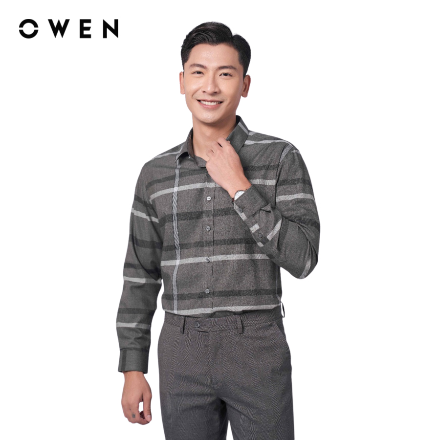 OWEN - Áo sơ mi nam dài tay Regular Fit AR220912DT màu Xanh rêu chất liệu Bamboo
