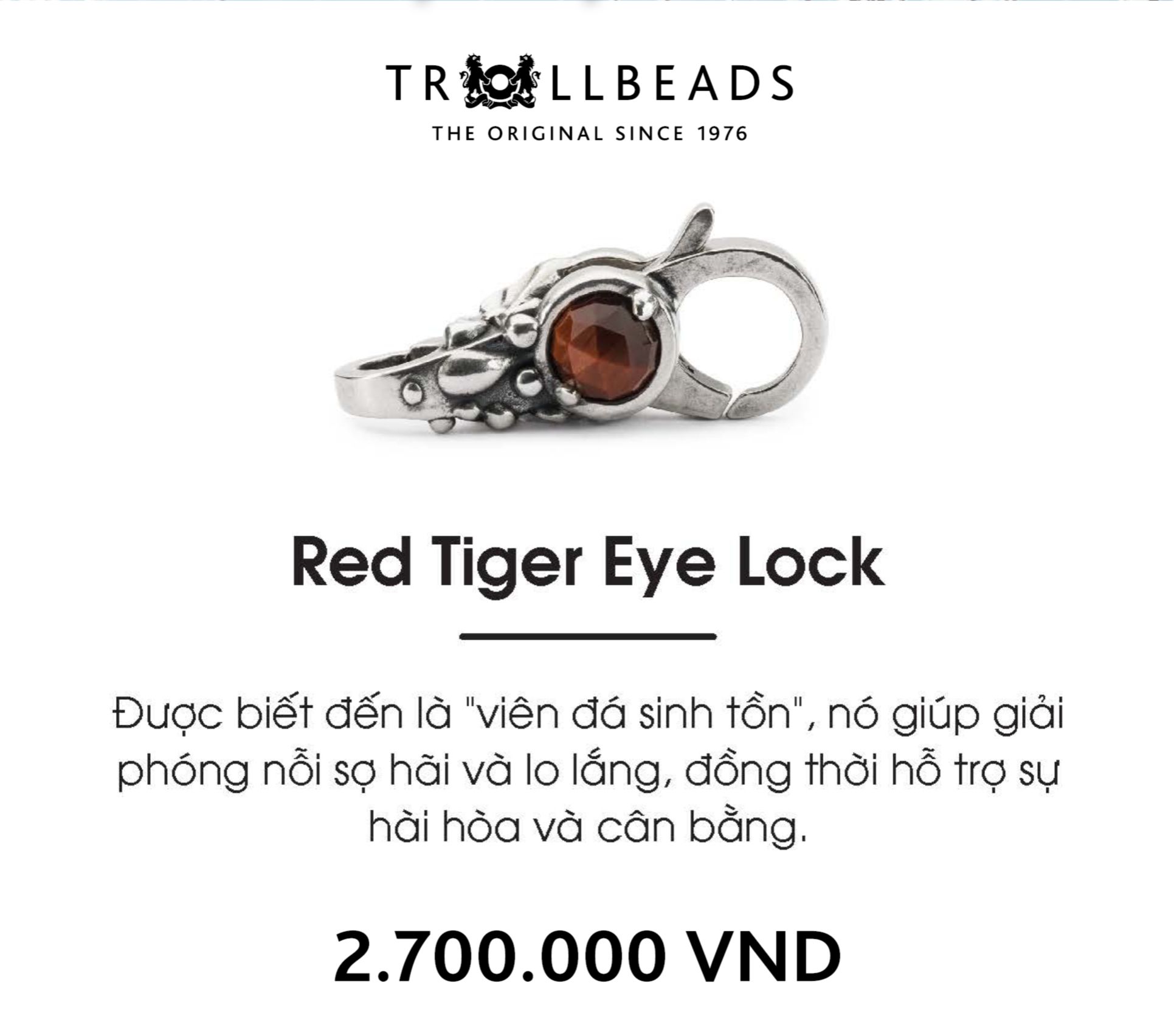 TROLLBEADS Khóa bạc Trollbeads Cao cấp Red Tiger Eye Lock