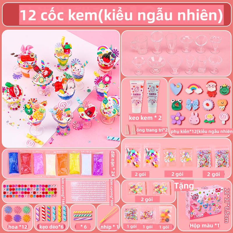 Bộ đồ chơi tự làm cốc kem thủ công DIY cho bé có 6/12 cốc kem lựa chọn đồ chơi thủ công chất liệu an toàn đa màu sắc lượi ích cho bé