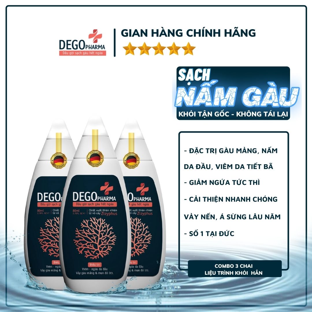 Combo 3 Dầu Gội Hết Nấm Da Đầu Và Mảng Gàu Trắng Dego Pharma - Dầu Gội Tri Gàu Dầu Gội Tri Nấm Hết Ngứa Cải Thiện Vảy Gàu Trắng Á Sừng Vảy Nến Giảm Rụng Tóc Và Kích Thích Mọc Tóc - Nguyên Liệu Nhập Khẩu Từ Đức