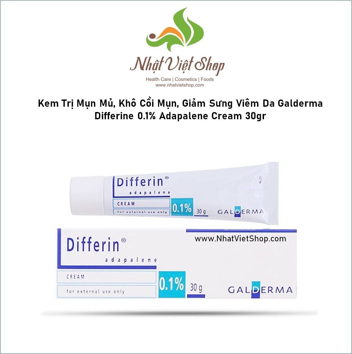 Kem Trị Mụn Mủ Khô Cồi Mụn Giảm Sưng Viêm Da Galderma Differine 0.1% Adapalene Cream 30gr