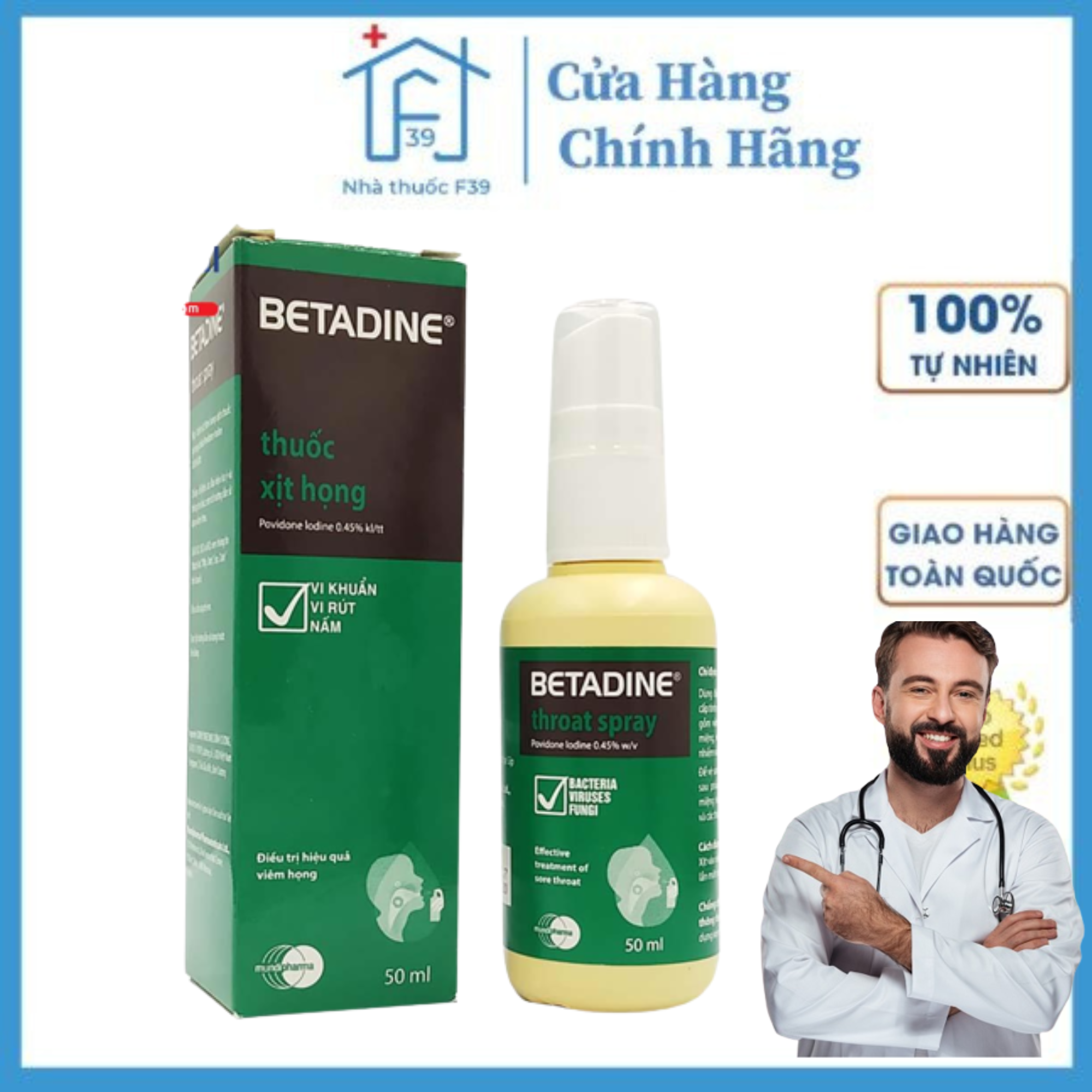 Betadine xịt họng Dung dịch xịt họng Betadine -giúp làm sạch răng miệng kháng khuẩn khử mùi hôi giảm