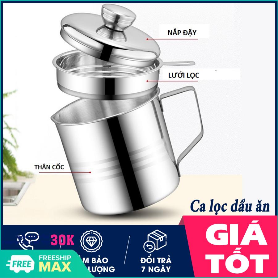 Ca lọc dầu ăn Ống lọc dầu Lọc dầu ăn Ca Lọc Dầu Ăn Inox 304 Cao Cấp Không Gỉ Dung Tích 1200ML Lọc Ch