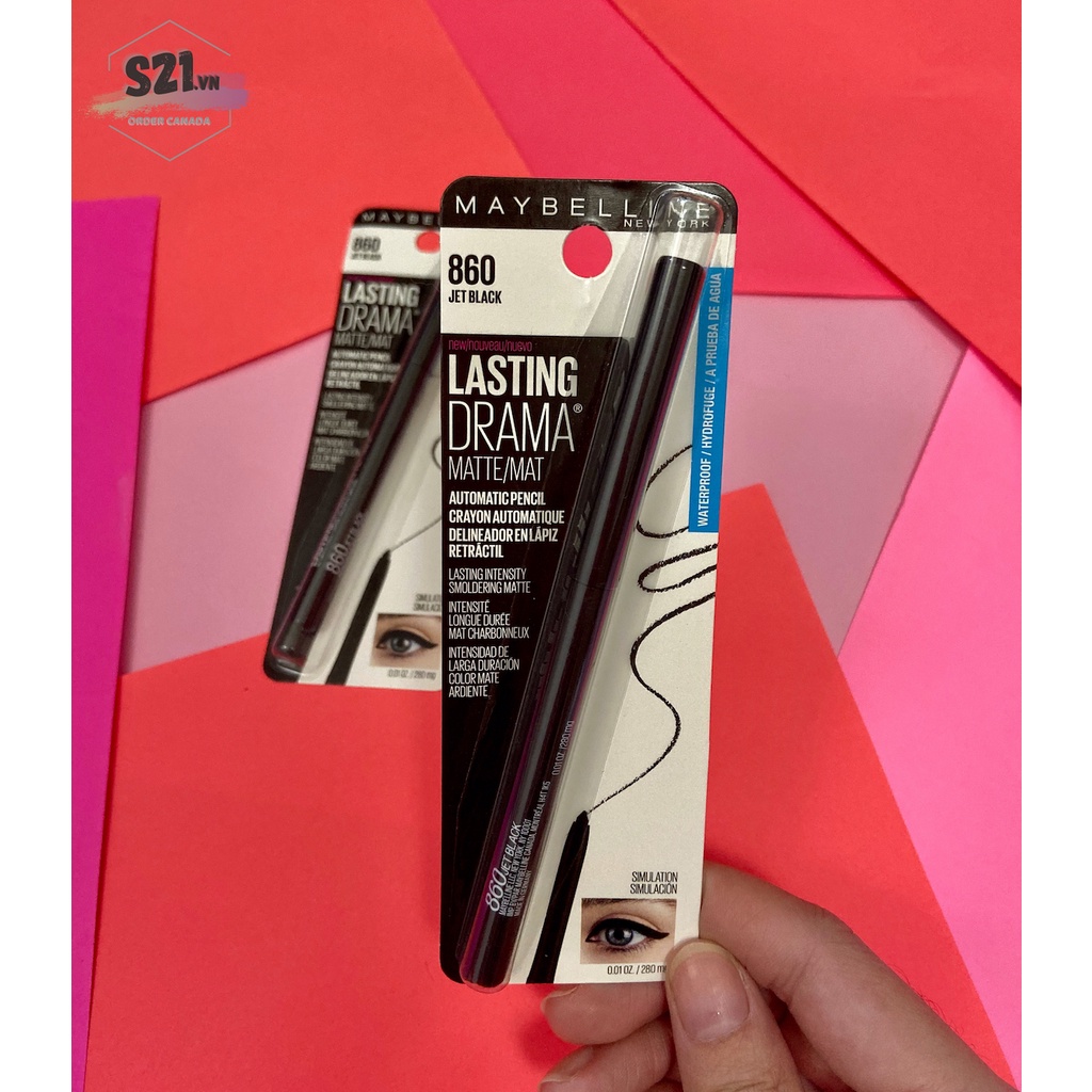 Chì Kẻ Mắt Lì Chống Nước Maybelline Lasting Drama Matte Automatic Pencil 280Mg 860 Jet Black