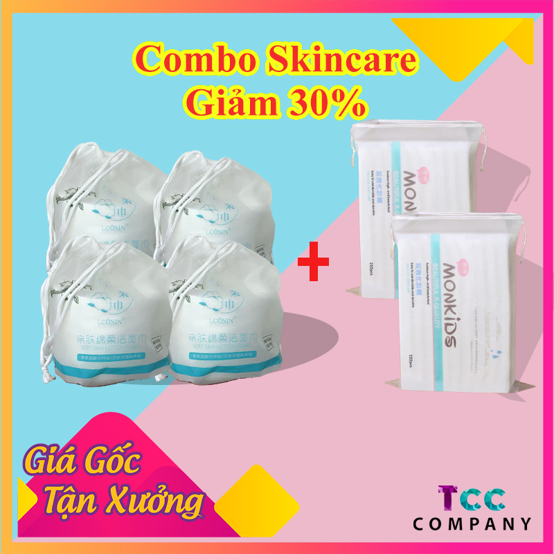 [Hcm][Combo] 4 Cuộn Khăn Lau Mặt Tiệt Trùng - 2 Túi Bông Tẩy Trang Monkids