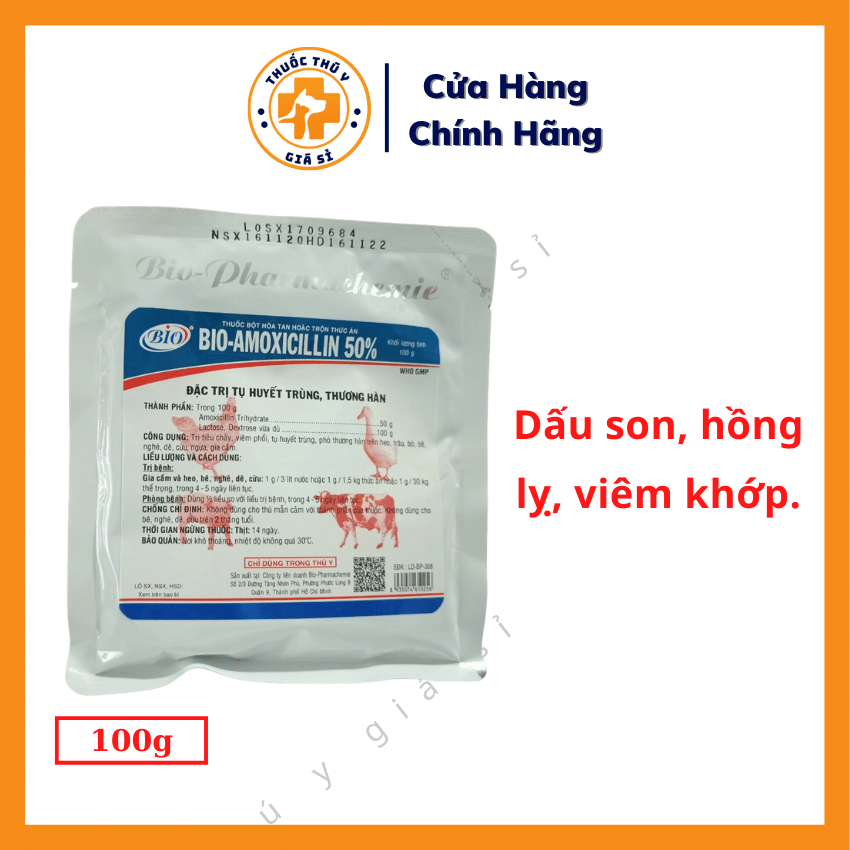 Bio Amoxicillin 50% 100g - Dùng Cho Bệnh Tụ Huyết Trùng Thương Hàn - Thú Y Giá Sỉ