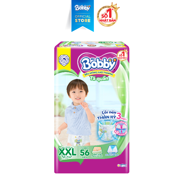 [20g 7-10.8 QUÀ TO]Tã/Bỉm quần Bobby Lõi nén thần kỳ 3mm Ultra Jumbo XXL56/XXL60 - Siêu mỏng khô thoáng