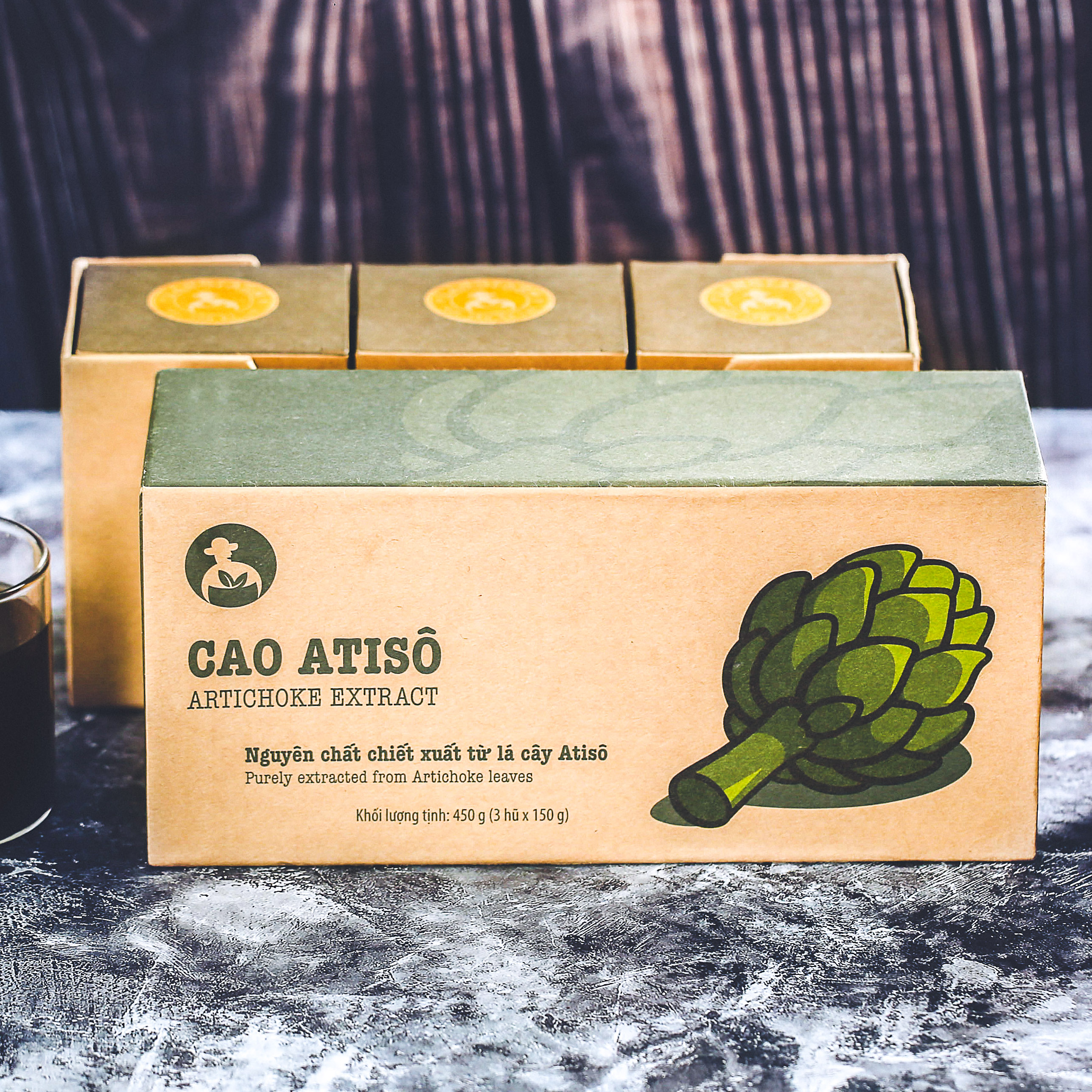 Cao atisô Langfarm 450g hộp mẫu hũ thuỷ tinh