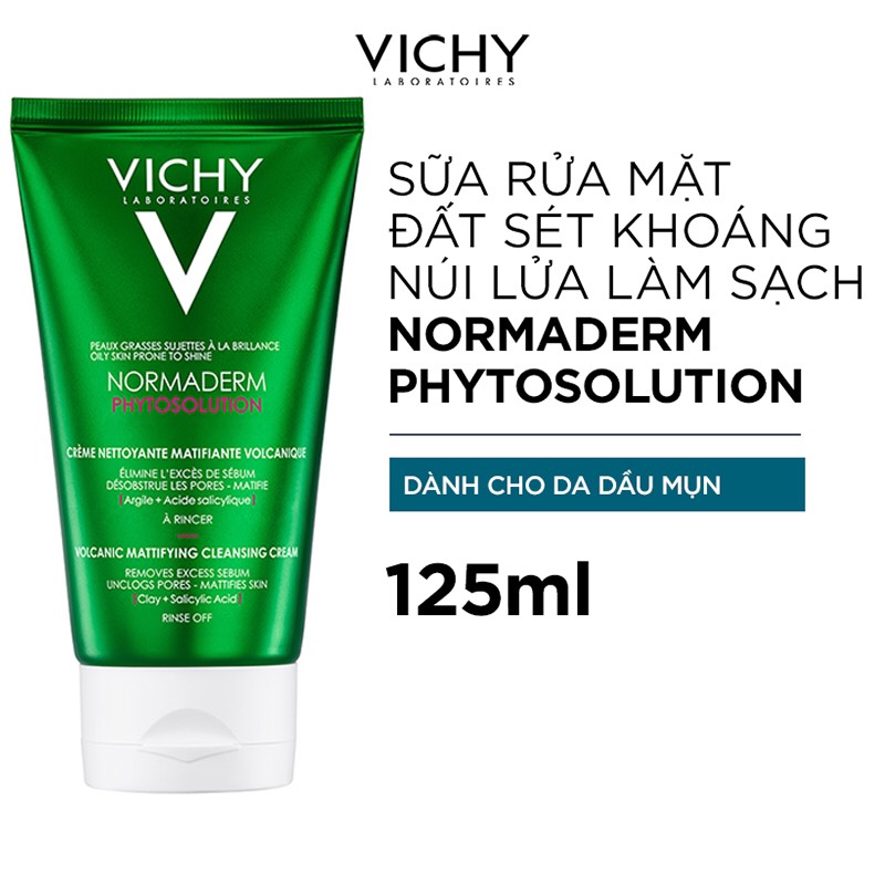 [Hcm]Vichy Sữa Rửa Mặt Vichy Chiết Xuất Từ Đất Sét Và Đá Khoáng Núi Lửa Normaderm Phyto Volcanic Mattifying Cleansing Cream 125Ml