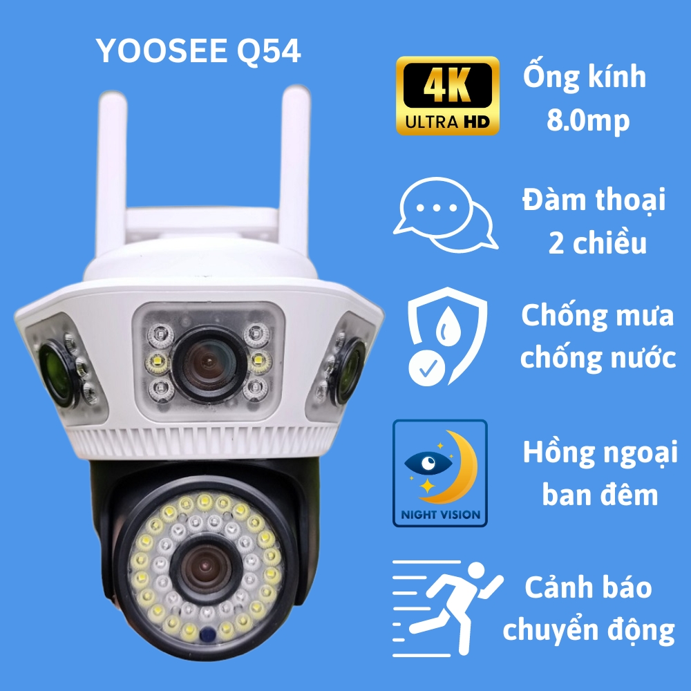 Camera YooSee 2 mắt -  8.0mpx siêu nét góc rộng ban đêm xem có màu đàm thoại 2 chiều camera kép xem 