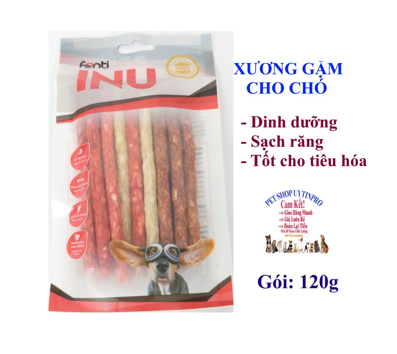 XƯƠNG GẶM CHO CHÓ Fonti INU C28 Munchy Gói 120g Thơm ngon Dinh dưỡng Sạch răng Thơm miệng Giúp hàm c