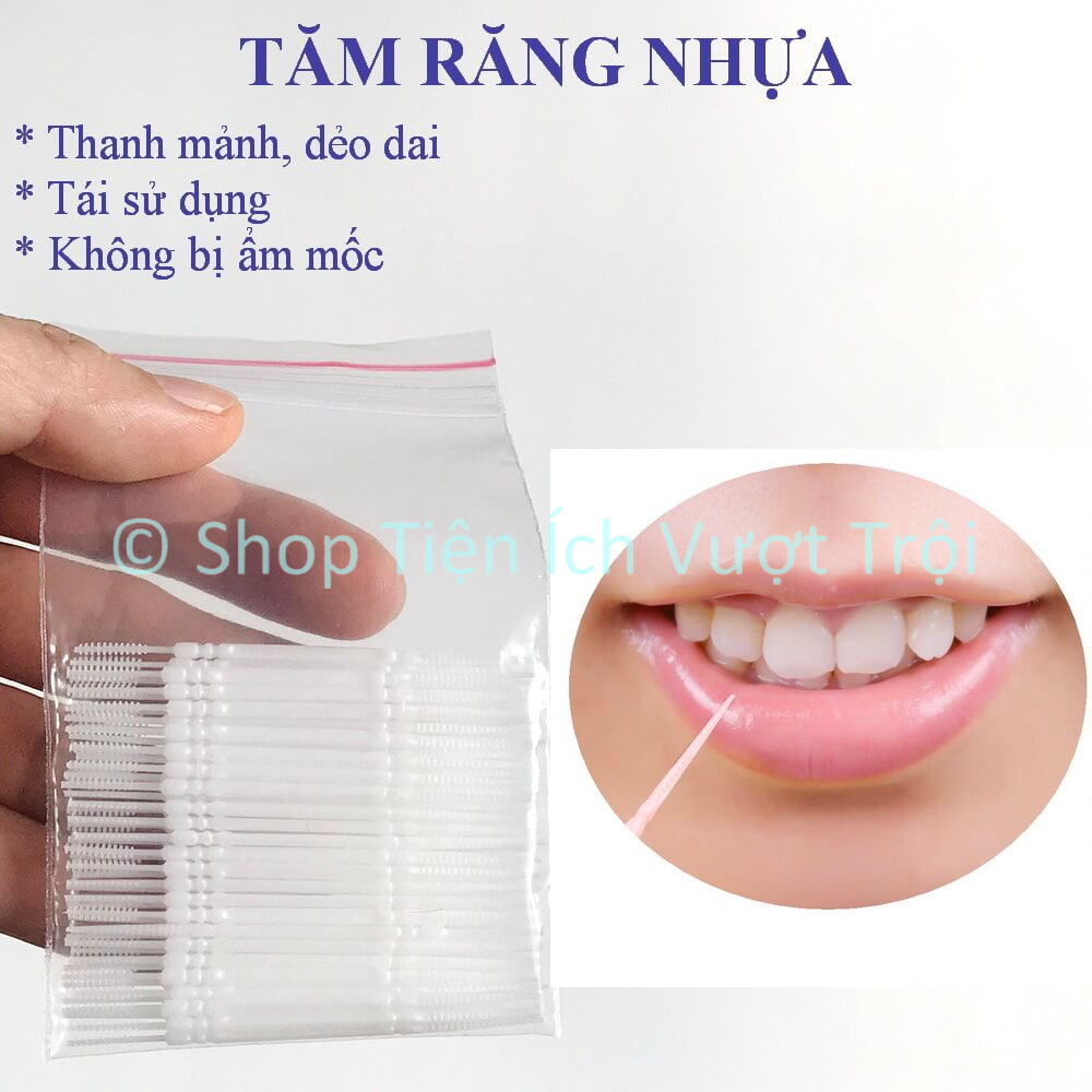 Tăm Xỉa Răng Nhựa Nguyên Sinh Gói 50 - 200 Chiếc Dẻo Nhỏ Dai Vệ Sinh Làm Sạch Thức Ăn Giắt Kẽ Răng Thuận Tiện Cho Người Niềng Răng Chỉnh Nha - Shop Tiện Ích Vượt Trội