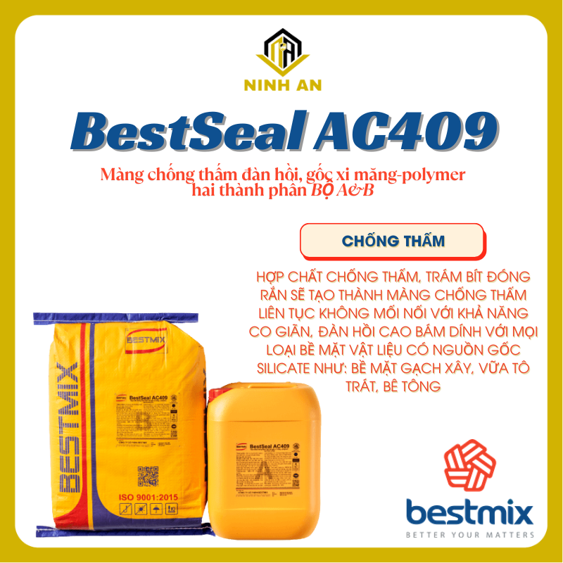 BestSeal AC409 - 1 bộ A&B 30kg - Màng chống thấm đàn hồi gốc xi măng-polymer hai thành phần A&B