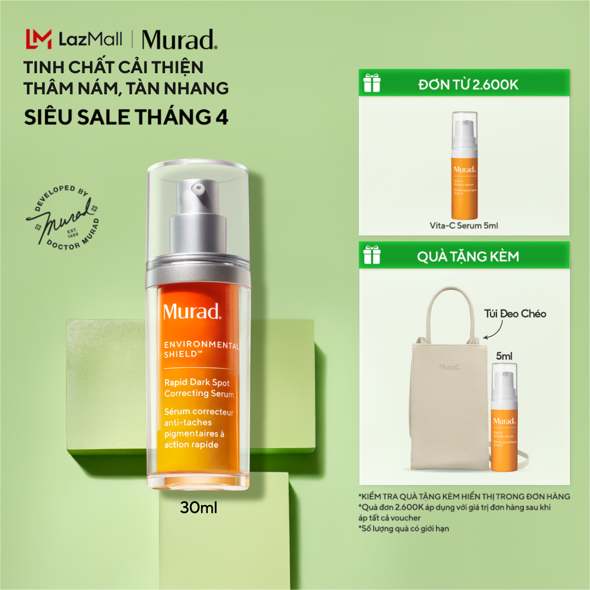 Tinh chất làm mờ vết nám và giảm sự hình thành đốm nâu Murad Rapid Dark Spot Correcting Serum 30ml