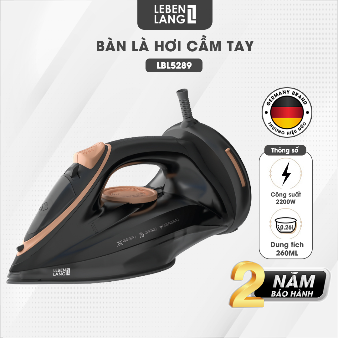 Bàn là hơi nước cầm tay dạng nằm Lebenlang LBL5289 bàn ủi hơi nước 2200W bình chứa 260ml bảo hành 2 