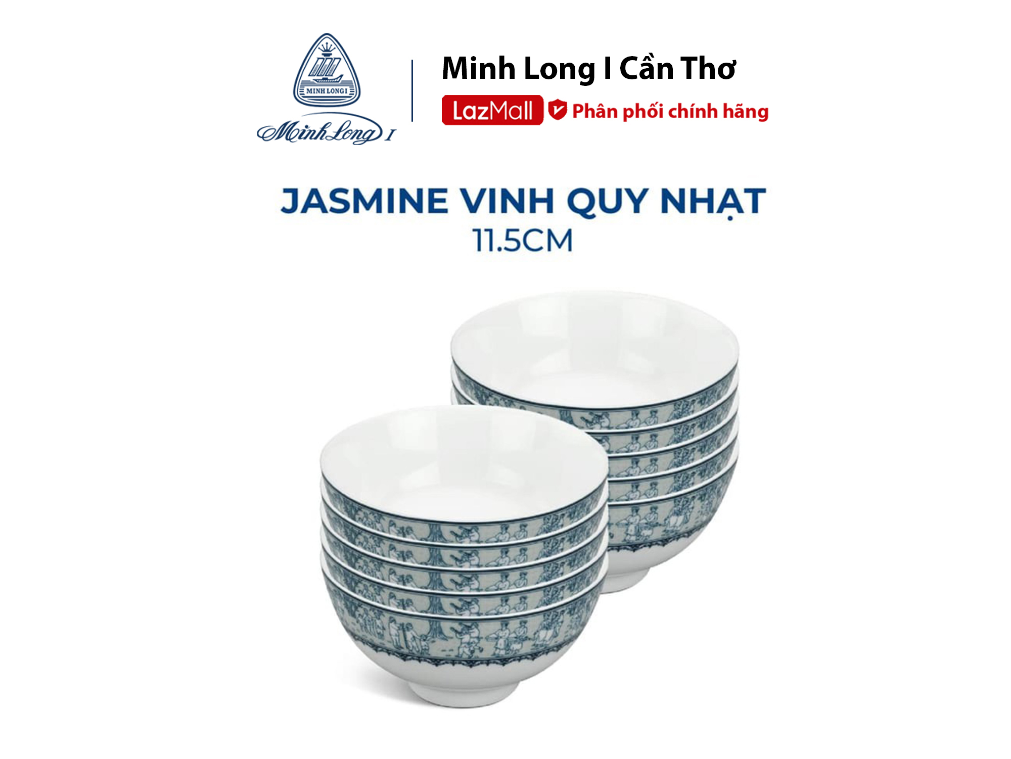 Bộ 10 Chén Cơm sứ cao cấp Minh Long 11.5cm Jasmine Vinh Quy Nhạt dùng ăn cơm trong gia đình đãi khách hay tặng quà tết