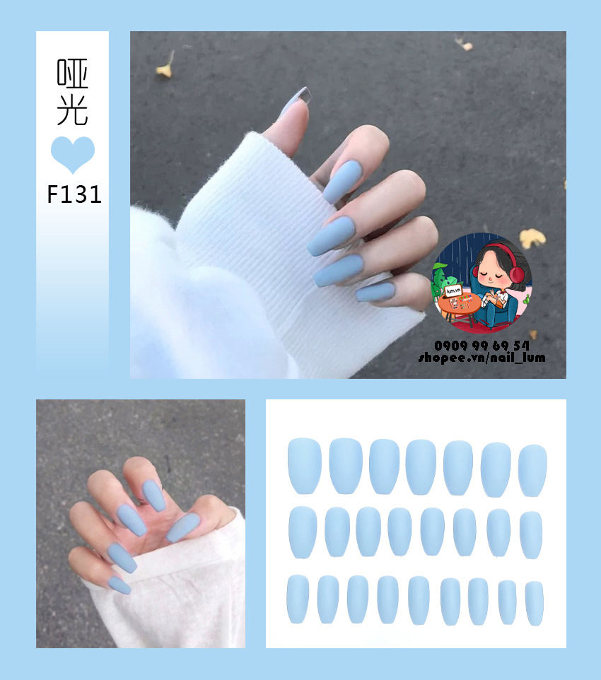 [HCM]Móng Giả - Nail Dài Đơn Màu [Sẵn Keo - Đóng Hộp 24 Mẫu Đủ Size]