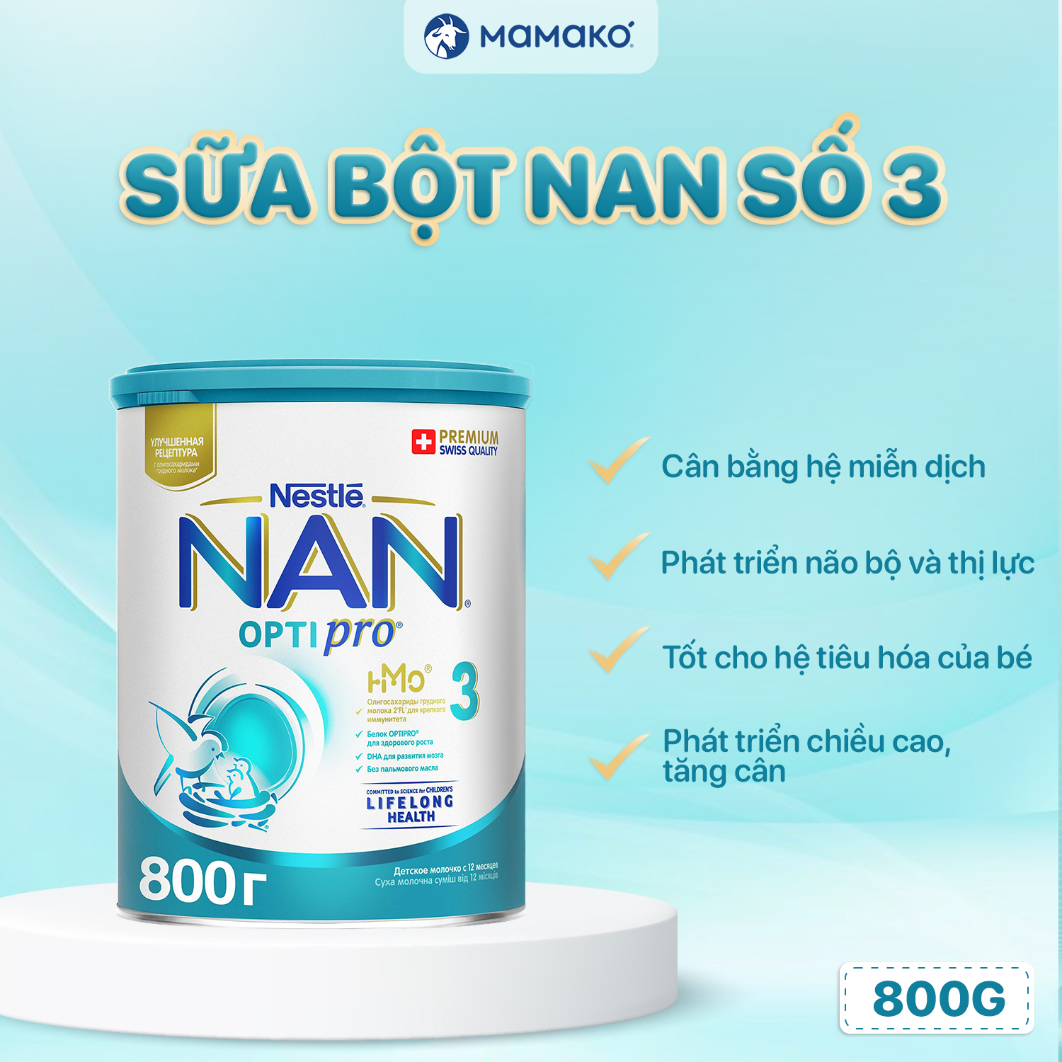 [DATE 2027] Sữa Nan Nga HMO Optipro số 1 2 3 4 Mamako Bổ Sung Dinh Dưỡng Cho Bé Hộp 800g