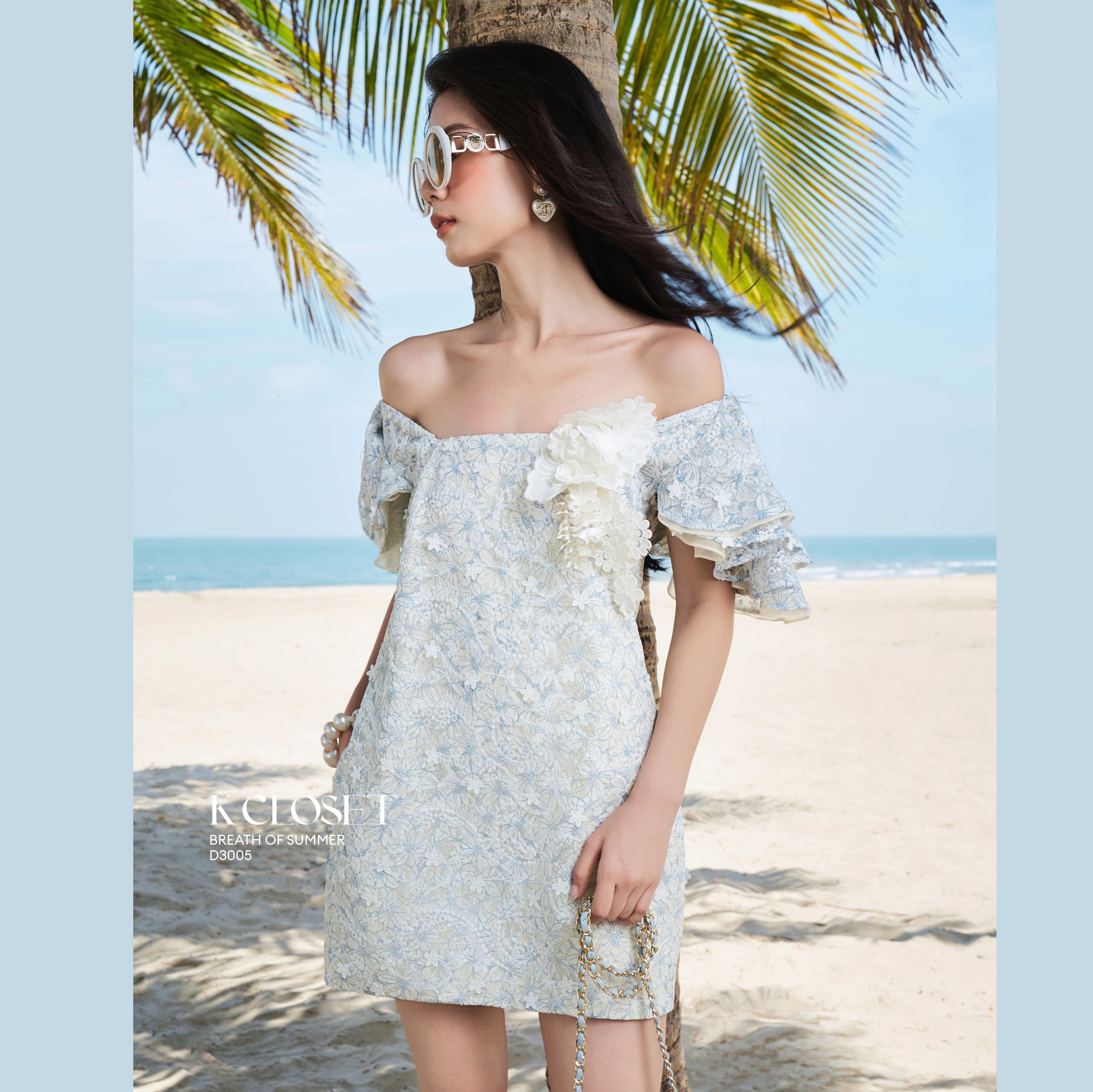 Đầm ren hoa - Orchid Lace Blue Dress - thời trang thiết kế K Closet D3005