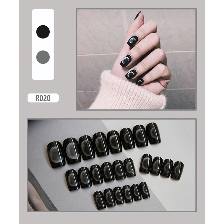 Móng Tay Giả Màu Đen Huyền Bí LCR020 - Tự làm móng trong 5 phút tại nhà có keo dán giá rẻ - Linh Cute Shop
