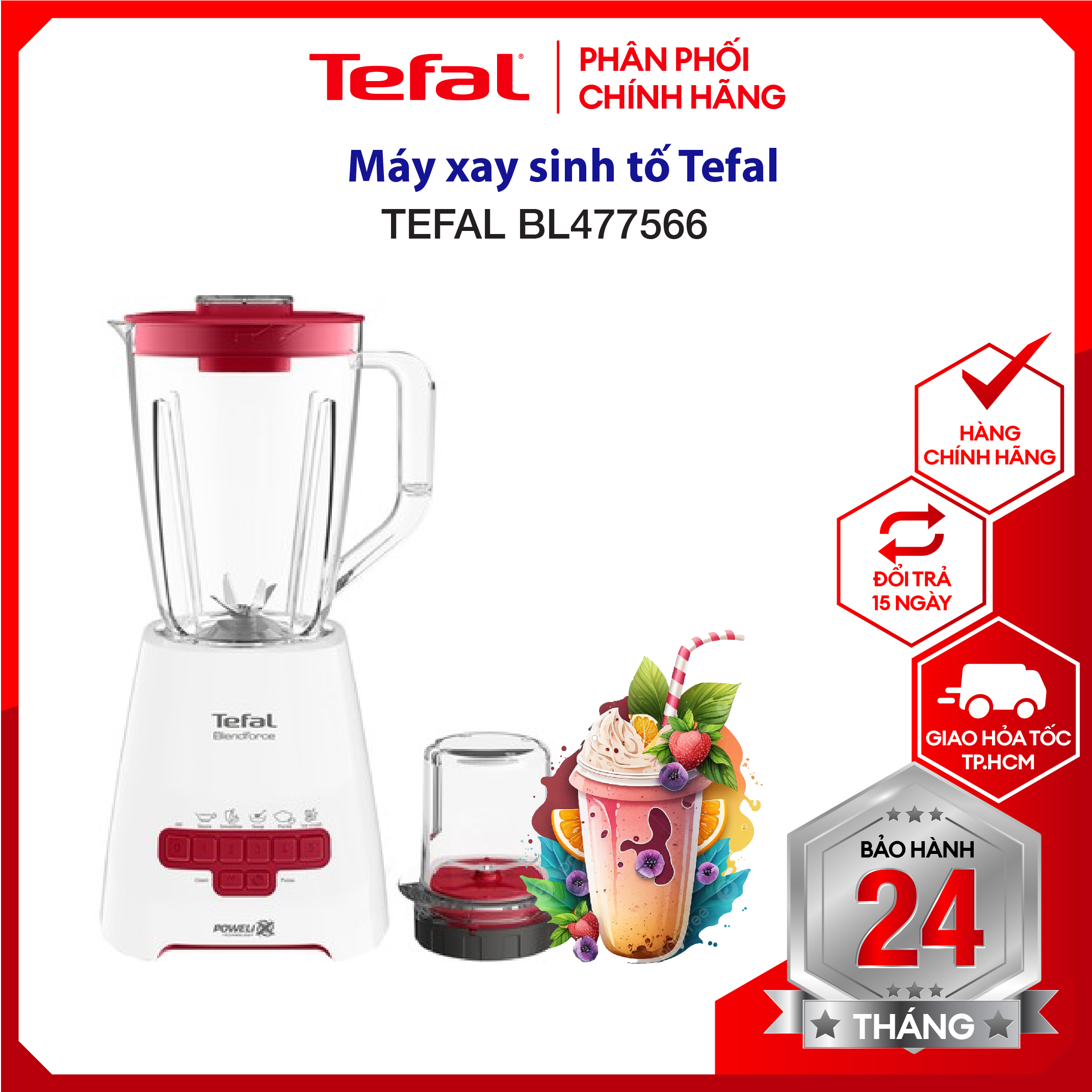 |HỎA TỐC 2H| Máy xay sinh tố máy xay sinh tố đa năng Tefal BL477566 mũi dao 6 cánh -800W 1.25L - 3